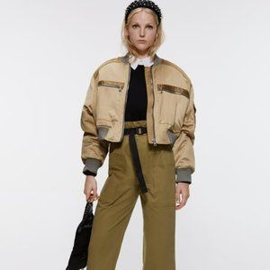 Zara Cropped Satin Effect Bomber Jacket, Size S